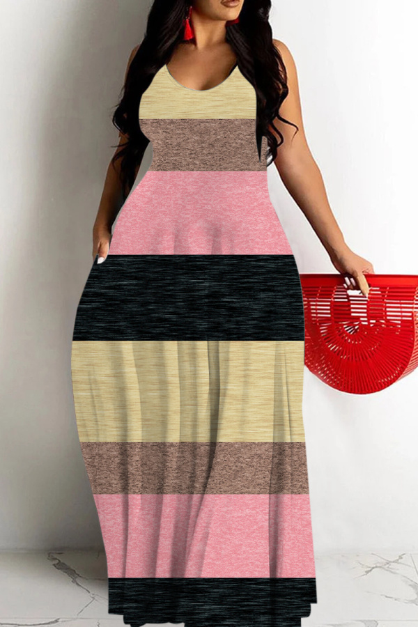 White Graphics Print Backless Floor Length Vacation Baggy Plus Size Sundress Slip Maxi Dress