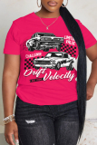 Black Casual Figure Print O Neck Short Sleeve Oversize T-Shirts