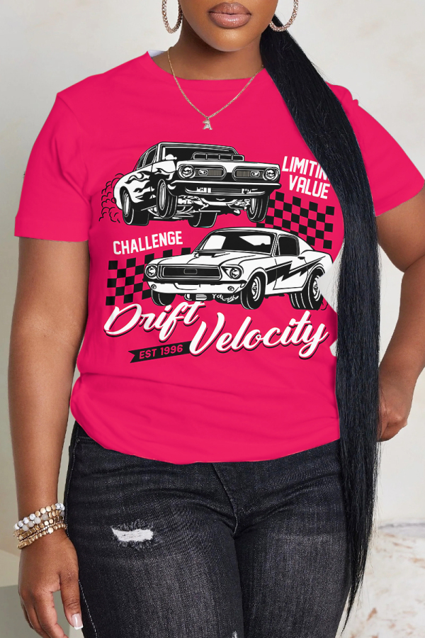 Black Casual Figure Print O Neck Short Sleeve Oversize T-Shirts
