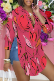 White Graphics Print Shirt Collar Long Sleeve Buttons Slit Casual Vacation Shirt Tops