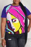 Black Casual Figure Print O Neck Short Sleeve Oversize T-Shirts