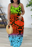 Light Red Boho Graphics Print Backless Floor Length Vacation Baggy Plus Size Sundress Slip Maxi Dress