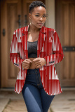 Red Formal Office Casual Graphics Print Cardigan Turn-back Collar Long Sleeve Blazer Jackets