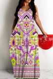 White Graphics Print Backless Floor Length Vacation Baggy Plus Size Sundress Slip Maxi Dress