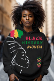 Black Figure Letter Print Long Sleeve Fall Winter Casual Plus Size Hooded Sweatshirts