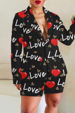 Brown Casual Graphics Print Buttons Turn-back Collar Long Sleeve Blazer Jackets And Shorts Two Pieces Shorts Sets