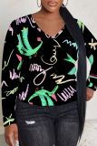 Black Purple Graphics Print V Neck Long Sleeve Casual Fall Winter Plus Size Long Sleeve T Shirt