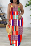 Light Red Boho Graphics Print Backless Floor Length Vacation Baggy Plus Size Sundress Slip Maxi Dress