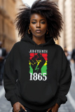Black Figure Letter Print Long Sleeve Fall Winter Casual Plus Size Hooded Sweatshirts