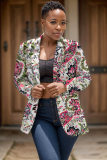 Grey Formal Office Turn-back Collar Long Sleeve Cardigan Floral Blazer Jackets