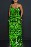 Dark Blue Graphics Print Sleeveless Backless Floor Length Casual Outing Straight Loose Floral Maxi Slip Dress