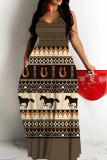 White Graphics Print Backless Floor Length Vacation Baggy Plus Size Sundress Slip Maxi Dress