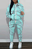 Light Yellow Graphics Print Hooded Zipper Long Sleeve Sweatshirts and Drawstring Pants Two Pieces Sportwear Casual Sweatsuits Sets