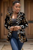 Grey Formal Office Turn-back Collar Long Sleeve Cardigan Floral Blazer Jackets
