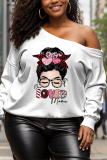 Rose Red Casual Letter Print Oblique Collar Long Sleeve Fall Winter Sweatshirt