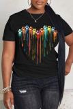 Black Orange Casual Graphics Print O Neck Short Sleeve Oversize T-Shirts