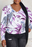 Black Purple Graphics Print V Neck Long Sleeve Casual Fall Winter Plus Size Long Sleeve T Shirt