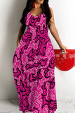 Teal Graphics Print Sleeveless Backless Floor Length Casual Outing Straight Loose Floral Maxi Slip Dress