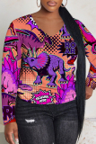 Black Purple Graphics Print V Neck Long Sleeve Casual Fall Winter Plus Size Long Sleeve T Shirt