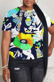Black Casual Figure Print O Neck Short Sleeve Oversize T-Shirts