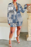 Brown Casual Graphics Print Buttons Turn-back Collar Long Sleeve Blazer Jackets And Shorts Two Pieces Shorts Sets