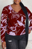 Black Orange Graphics Print V Neck Long Sleeve Casual Fall Winter Plus Size Long Sleeve T Shirt