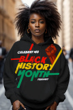 Black Figure Letter Print Long Sleeve Fall Winter Casual Plus Size Hooded Sweatshirts