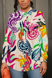 Green Casual Graphics Print Turndown Collar Long Sleeve Buttons Vacation Blouse