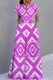 Light Blue Graphics Print V Neck Short Sleeve Casual Vacation Wide Leg Jumpsuit