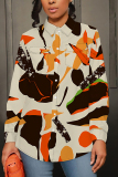 Green Casual Graphics Print Turndown Collar Long Sleeve Buttons Vacation Blouse