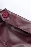 Reddish Brown Cardigan Turndown Collar Long Sleeve Casual PU Leather Jackets