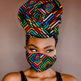 Purple Orange Casual Patterned Print Head Wrap And Face Mask Two-piece Set
