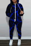 Dark Green Graphics Print Zipper Long Sleeve Hooded Sweatshirts And Drawstring Pants Two Pieces Sportwear Casual Sweatsuits Sets