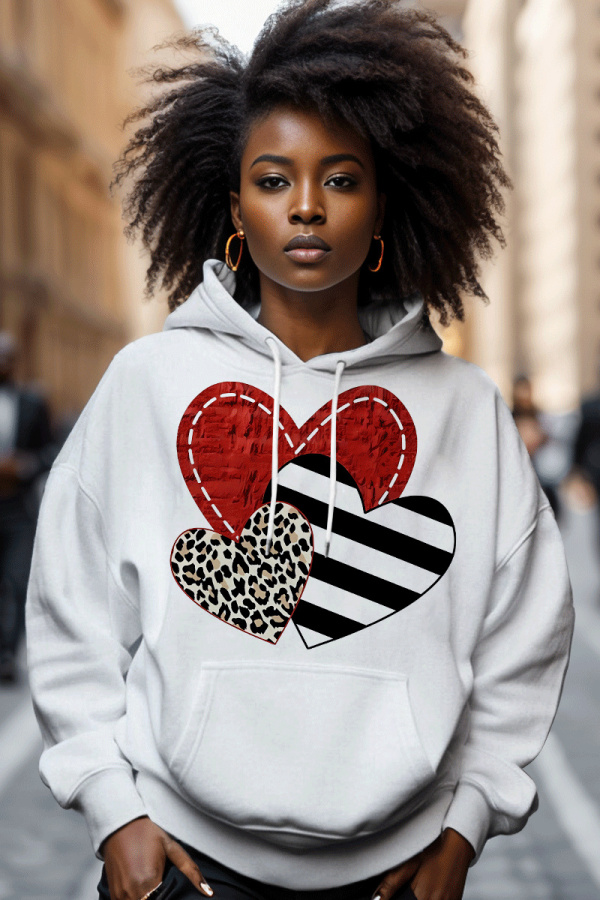 Rose Red Pink Letter Figure Print Long Sleeve Loose Fall Winter Hooded Sweatshit
