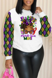 Purple Gold Casual Graphics Print O Neck Long Sleeve Fall Winter Sweatshirt