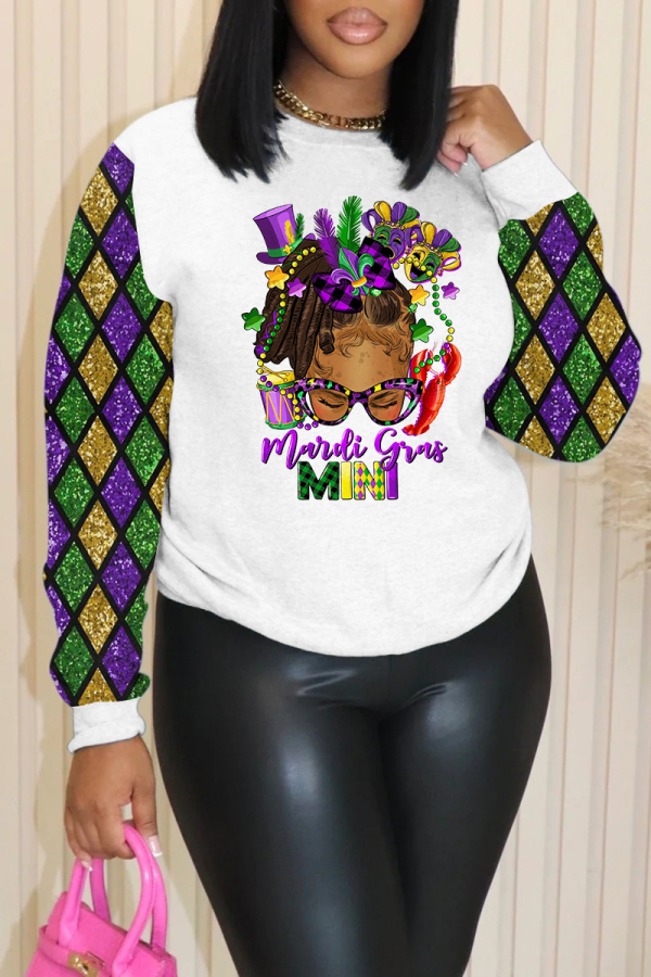 Purple Gold Casual Graphics Print O Neck Long Sleeve Fall Winter Sweatshirt