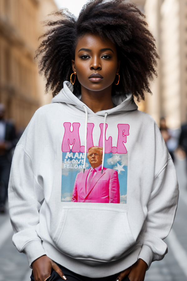 White Pink Letter Figure Print Long Sleeve Loose Fall Winter Hooded Sweatshit