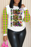 Purple Gold Casual Graphics Print O Neck Long Sleeve Fall Winter Sweatshirt