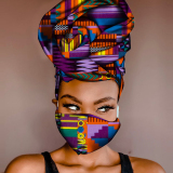 Purple Orange Casual Patterned Print Head Wrap And Face Mask Two-piece Set