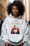 White Pink Letter Figure Print Long Sleeve Loose Fall Winter Hooded Sweatshit