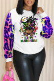 White Purple Casual Floral Print O Neck Long Sleeve Fall Winter Sweatshirt
