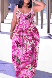 Multicolor Graphics Print Sleeveless Backless Spaghetti Strap Floor Length Vacation Baggy Sundress Maxi Slip Dress