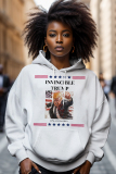 White Pink Letter Figure Print Long Sleeve Loose Fall Winter Hooded Sweatshit