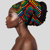 Blue African Print Satin Head Wrap Casual Headkerchief Accessories