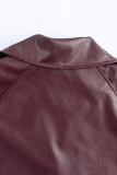 Reddish Brown Cardigan Turndown Collar Long Sleeve Casual PU Leather Jackets