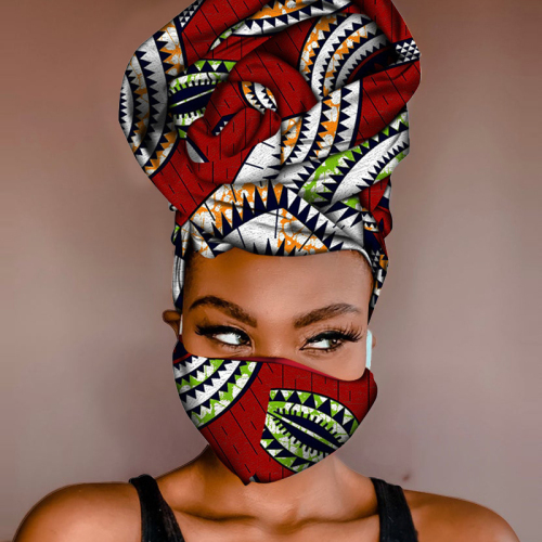 Purple Orange Casual Patterned Print Head Wrap And Face Mask Two-piece Set