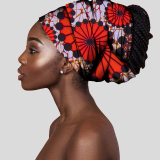 Orange African Print Satin Head Wrap Casual Headkerchief Accessories