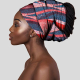 Blue African Print Satin Head Wrap Casual Headkerchief Accessories