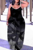 Multicolor Graphics Print Sleeveless Backless Spaghetti Strap Floor Length Vacation Baggy Sundress Maxi Slip Dress