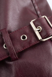Reddish Brown Cardigan Turndown Collar Long Sleeve Casual PU Leather Jackets